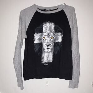 Kerusso Men's SM Black/Gray Cotton Blend Crew Neck Long Sleeve Raglan Lion